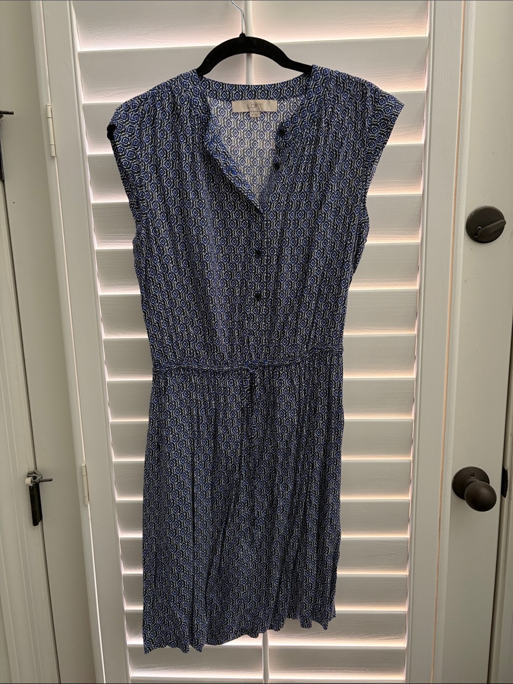 LOFT Size XS Blue Printed Cap-Sleeve Dress